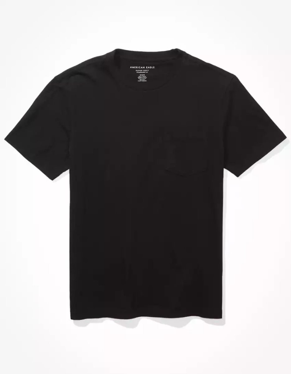 T Shirts American Eagle AE Super Soft Legend Pocket Noir Homme | BHP-52724693